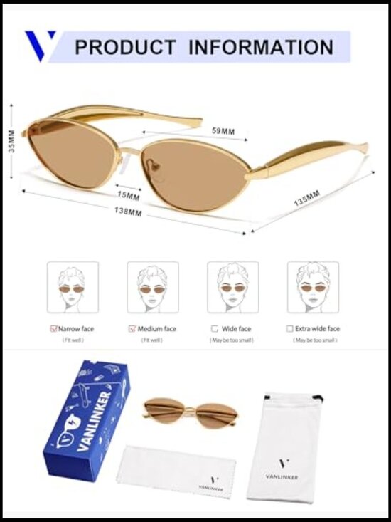 Retro Oval Metal Sunglasses for Women UV400 Polarized Cat Eye Gold Frame Small main image 6